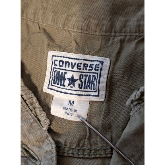 Converse Womens Medium Blouse Button Up 3/4 Sleeve Army Olive Green One Star Top - Picture 13 of 16